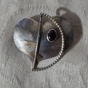 Vintage Lynda Thorp Abstract Heart Brooch, SS, 14k, Garnet
